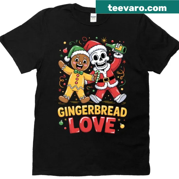 Skeleton T-shirt with gingerbread men in festive poses