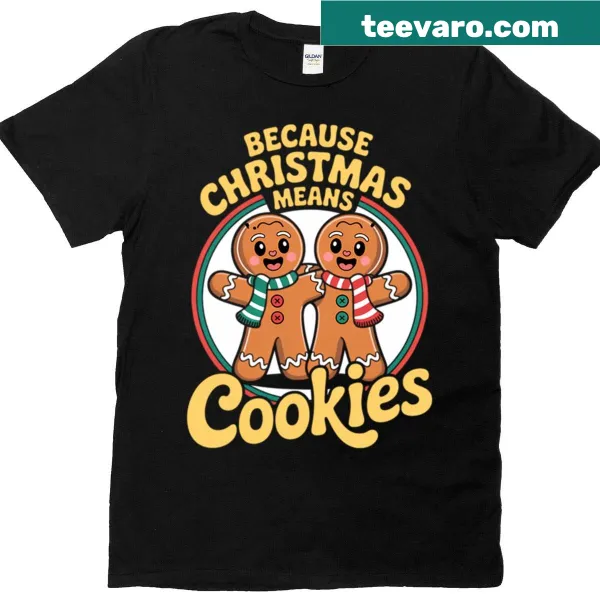 Festive T-shirt featuring Santa and gingerbread cookies for Christmas