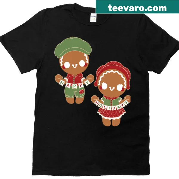 Gingerbread man illustration with holiday text on a t-shirt