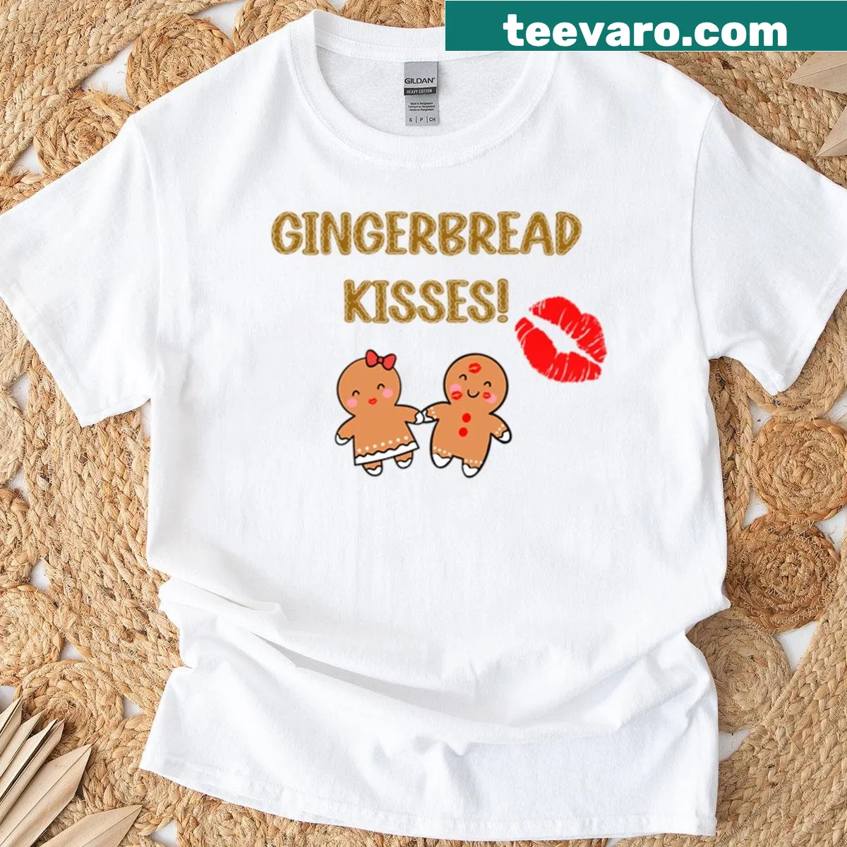 Couple with gingerbread cookies graphic on a holiday T-shirt — on a men's t-shirt