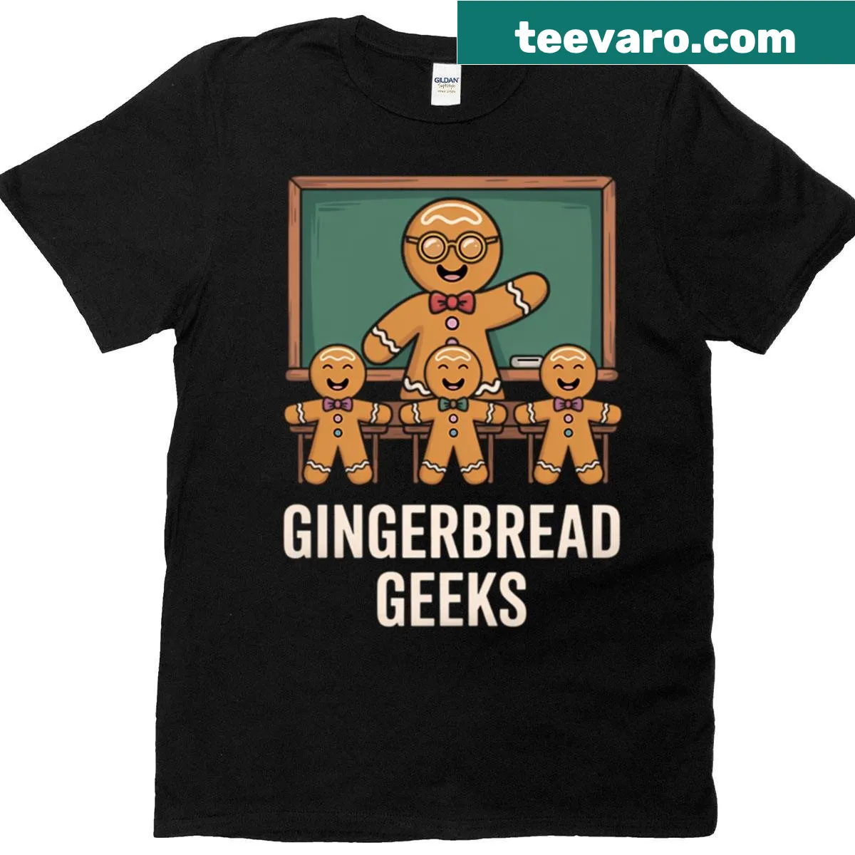 Christmas t-shirt with a gingerbread design for teachers. — on a men's t-shirt