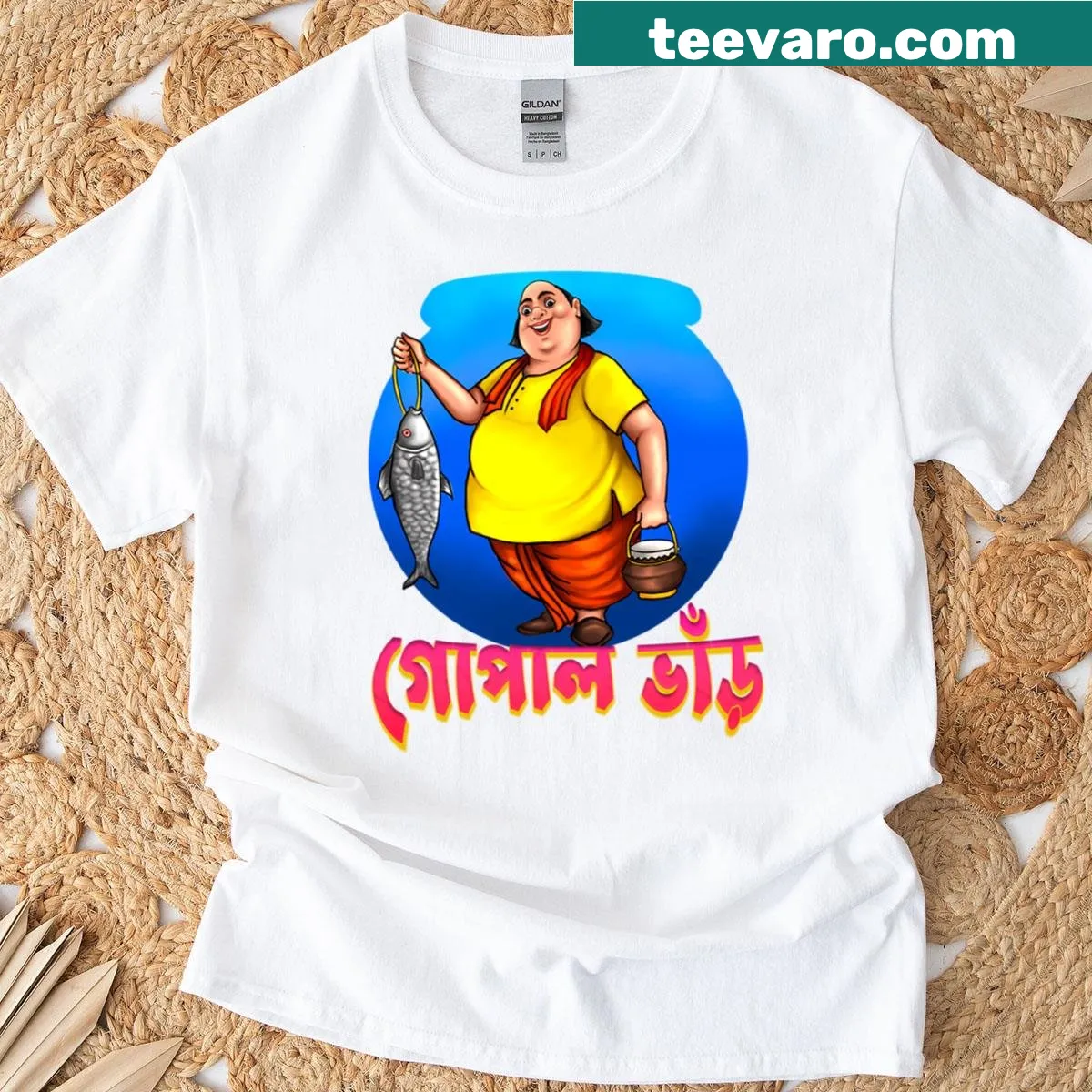 Cartoon graphic of Gopal Bhar on a T-shirt — on a men's t-shirt