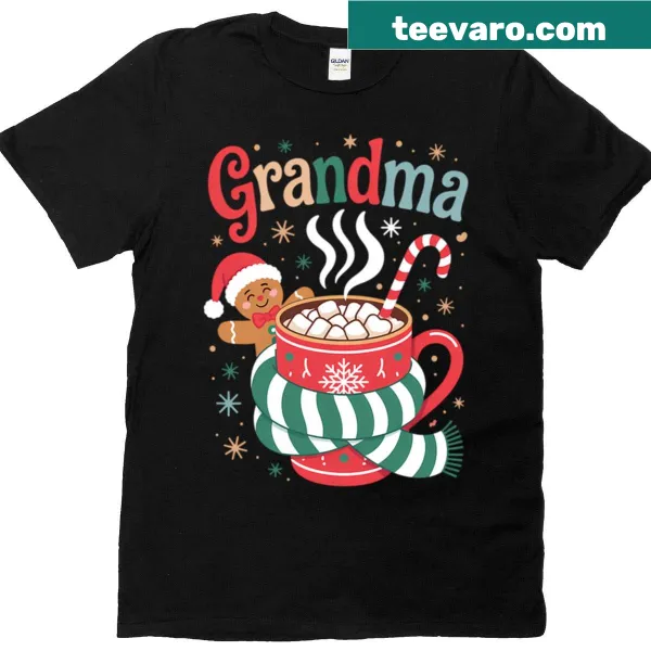 Christmas T-shirt with a grandma, hot cocoa, and gingerbread illustration