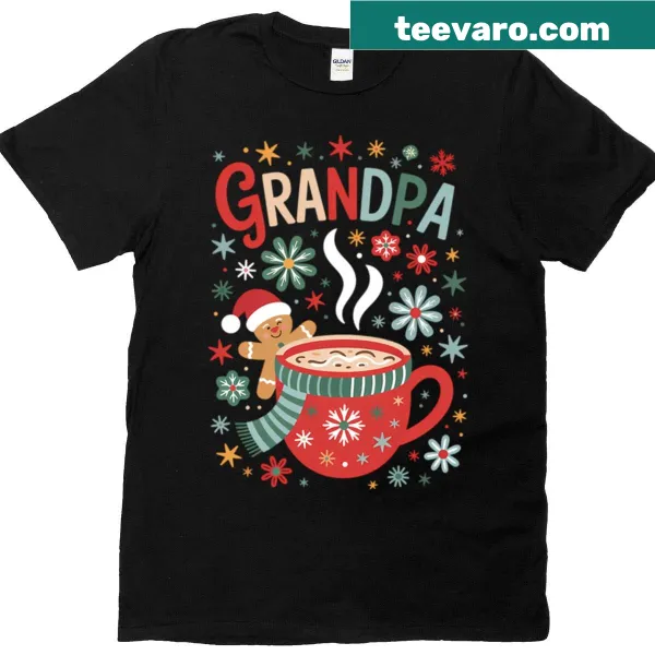 Grandpa T-shirt with hot cocoa and gingerbread design
