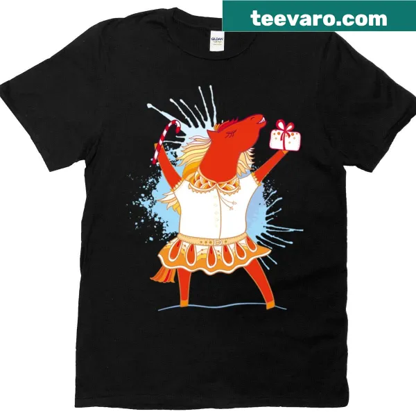 Cute red horse with Christmas symbols illustration on t-shirt