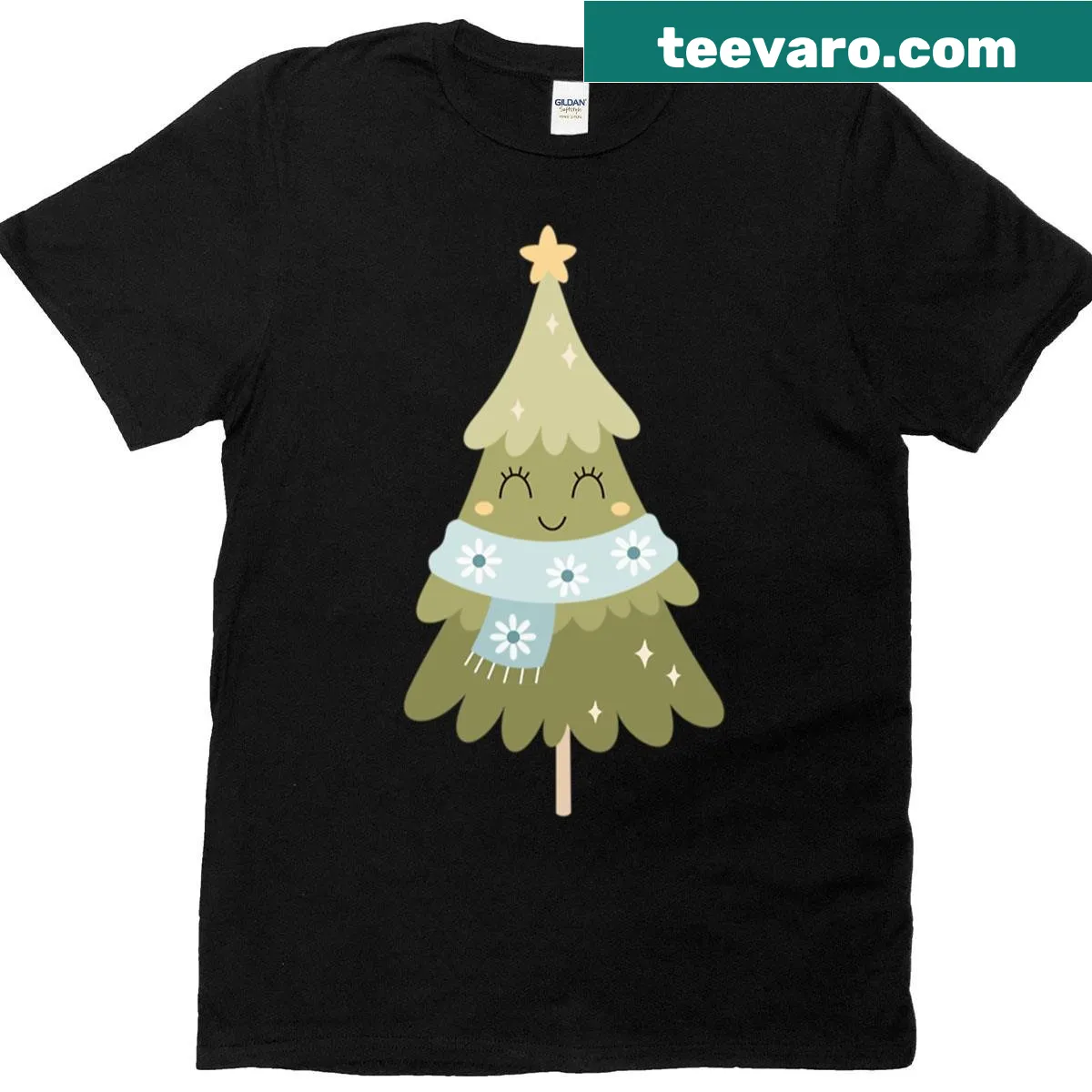 Groovy Christmas tree illustrated design on a t-shirt — on a men's t-shirt