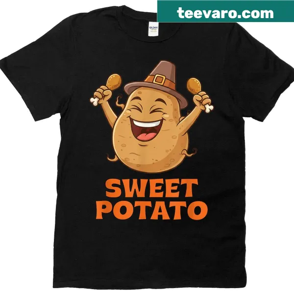 Funny cartoon potato graphic T-shirt with grouchy character