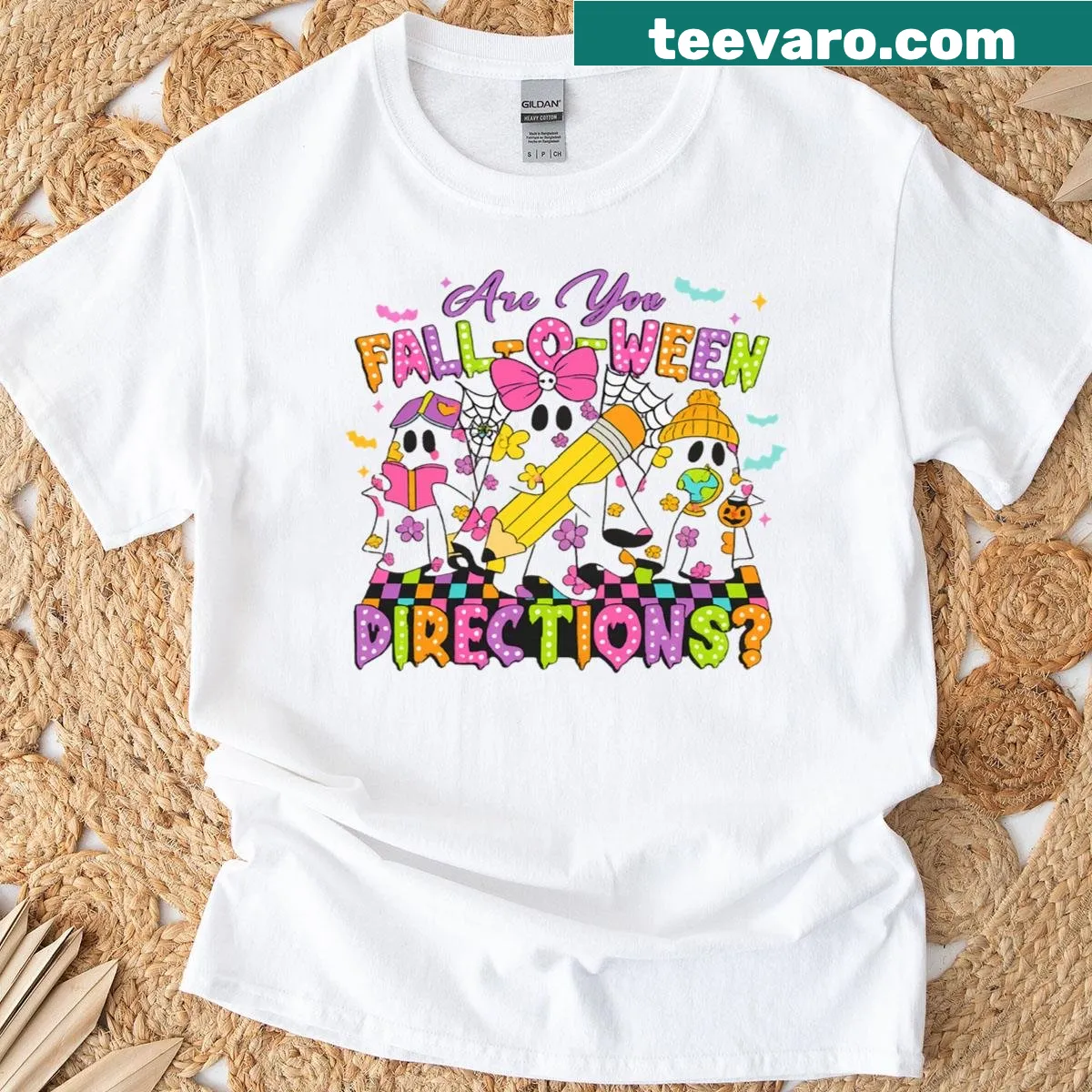 Cute Halloween T-shirt featuring a floral ghost illustration — on a men's t-shirt