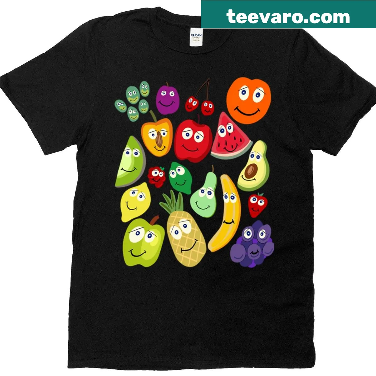 Cartoon fruits with faces design on a t-shirt — on a men's t-shirt