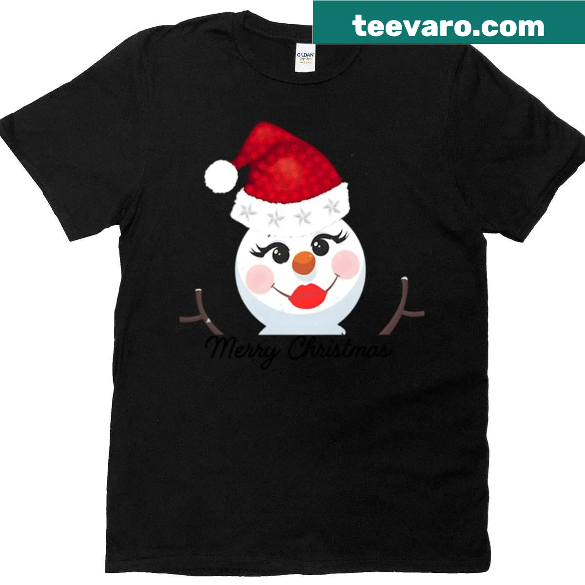 Happy snowwoman illustration t-shirt for the holidays — on a men's t-shirt