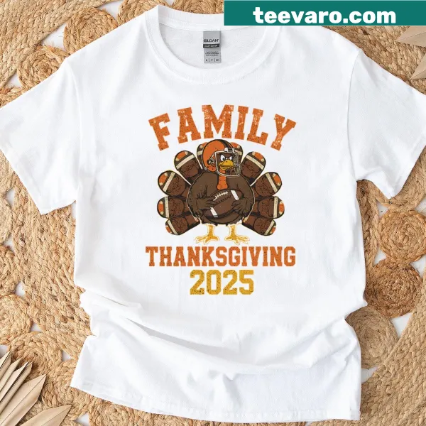 Funny Thanksgiving t-shirt with a cartoon turkey playing football