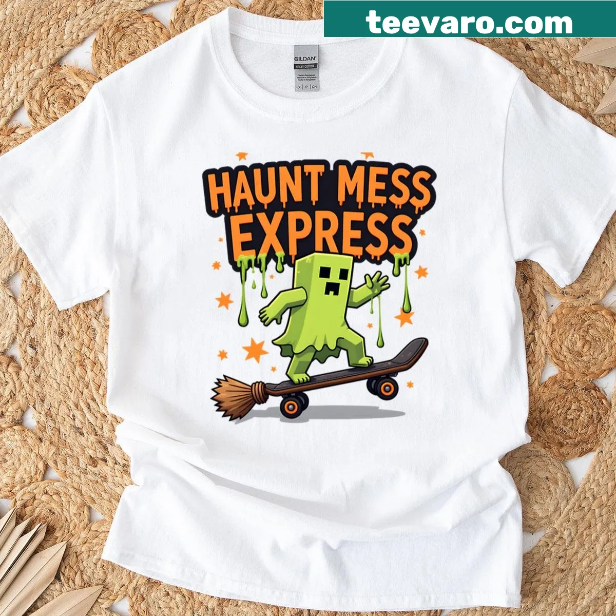 Funny Halloween-themed T-shirt featuring a ghost and graffiti — on a men's t-shirt