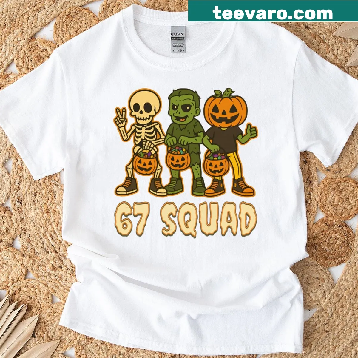 Funny Halloween T-shirt featuring ghosts and 'Haunted By 67' text — on a men's t-shirt