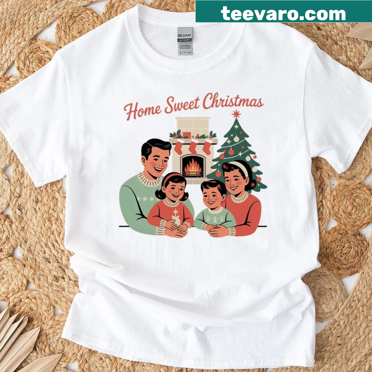 Vintage retro T-shirt with 'Home Sweet Christmas' text design — on a men's t-shirt