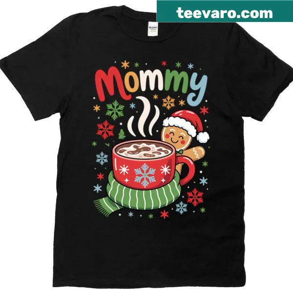 Cute Christmas t-shirt with gingerbread and hot cocoa design