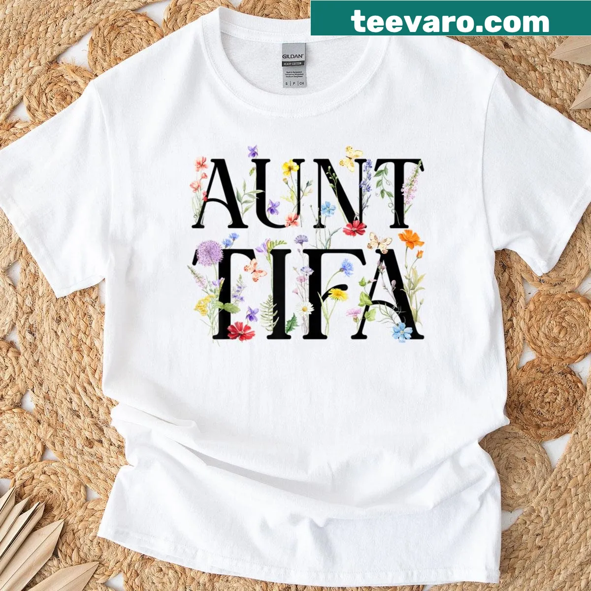 Funny t-shirt with the phrase 'I Am Aunt Tifa' and floral design. — on a men's t-shirt