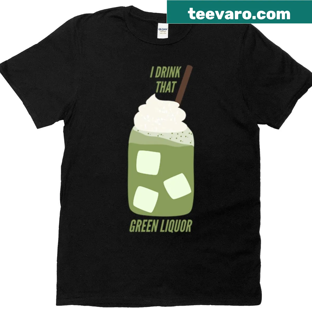 Vintage-style T-shirt with humorous phrase about green liquor — on a men's t-shirt