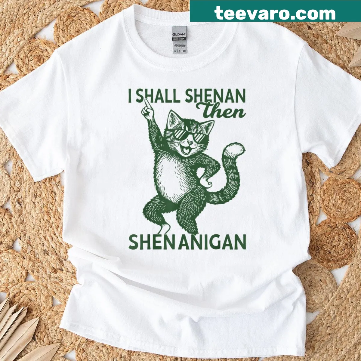 Cute St. Patrick's Day cat t-shirt with playful text — on a men's t-shirt