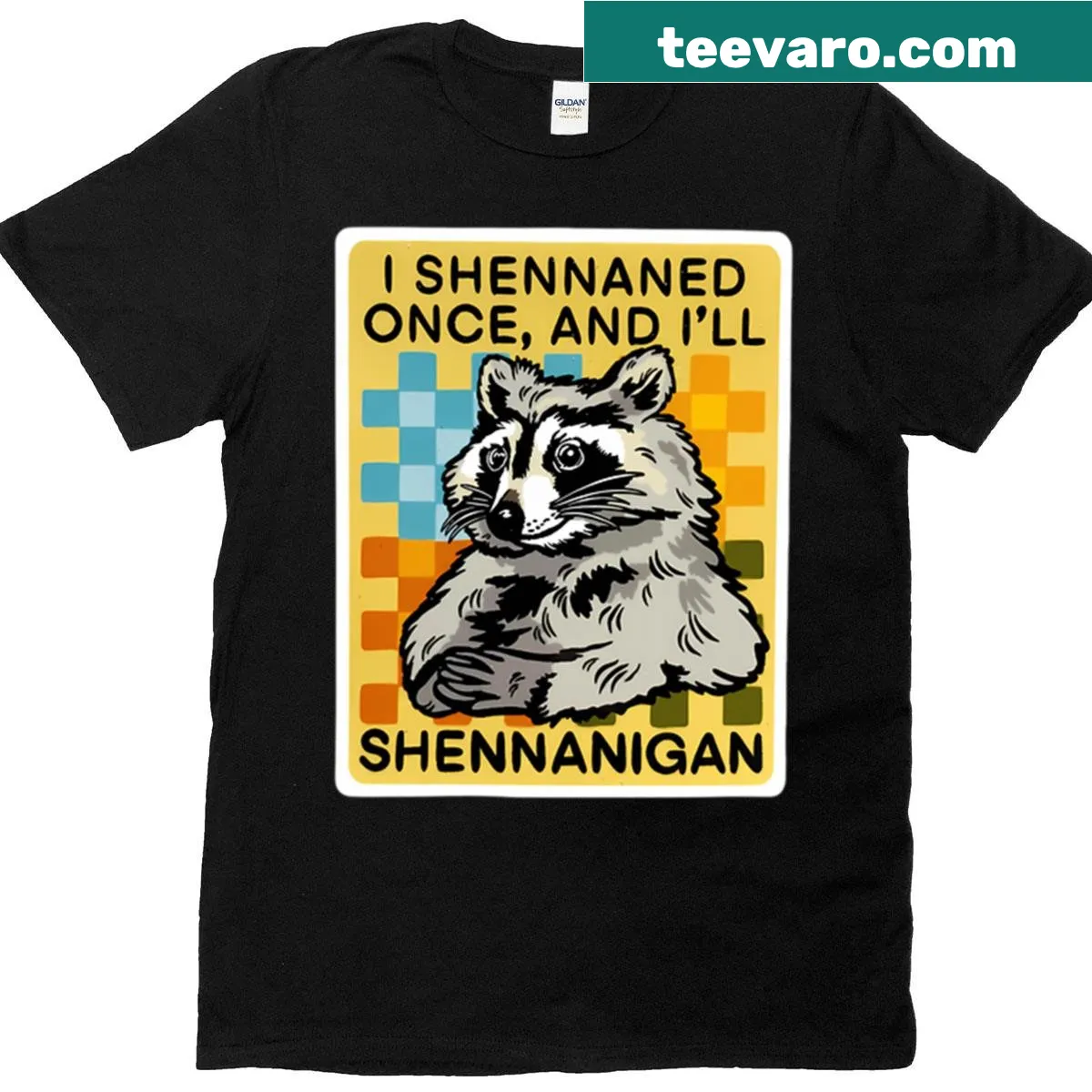 Playful t-shirt with a humorous shenanigans phrase — on a men's t-shirt