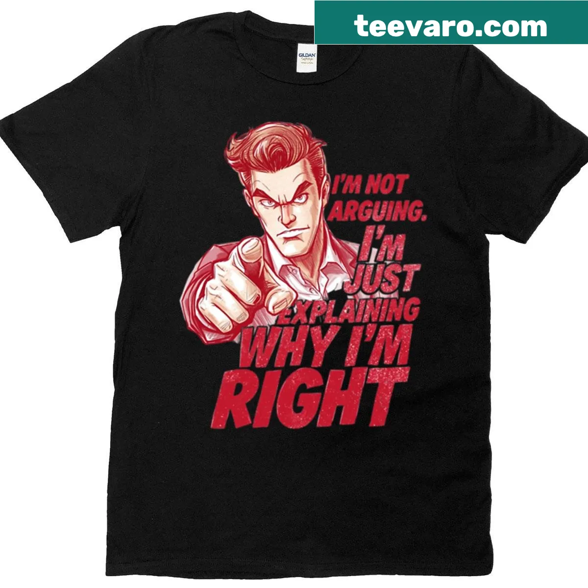 Funny graphic t-shirt with a pointing figure and assertive text — on a men's t-shirt