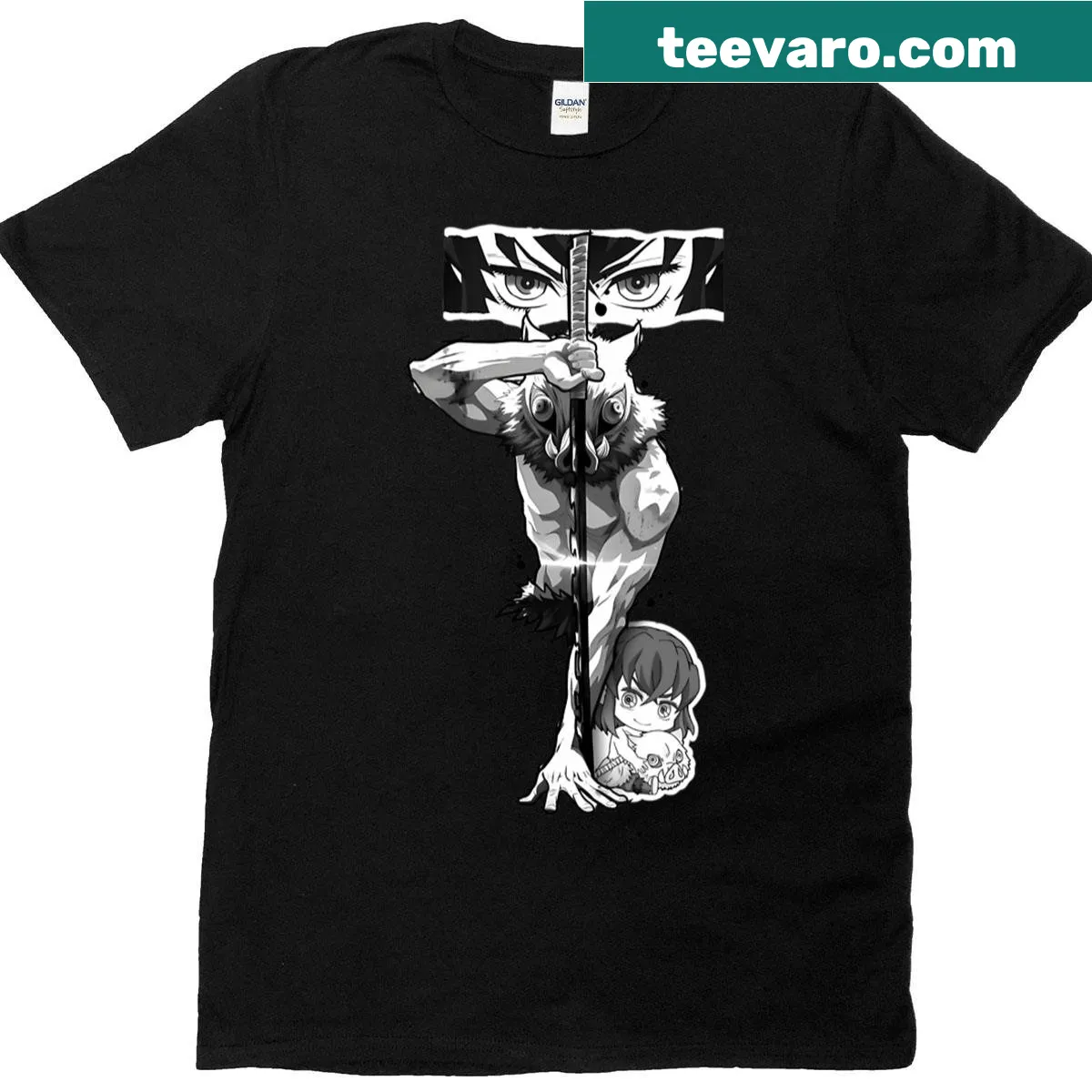 T-shirt with illustration of Inosuke Hashibira character — on a men's t-shirt