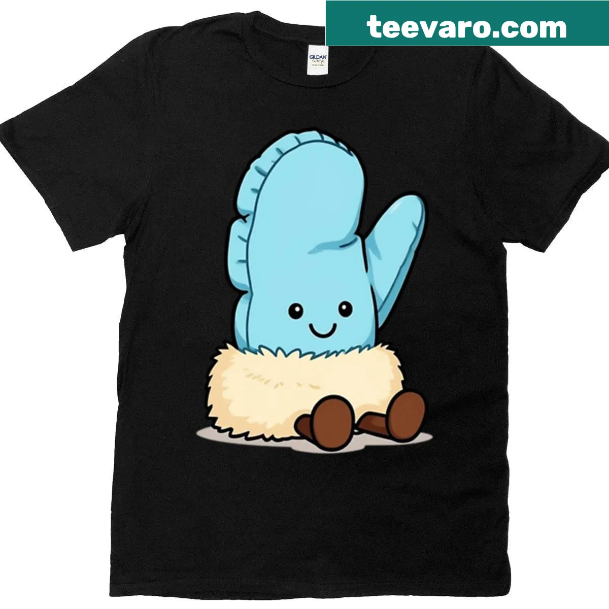 Whimsical jelly-like mitten T-shirt with playful illustrations for kids — on a men's t-shirt