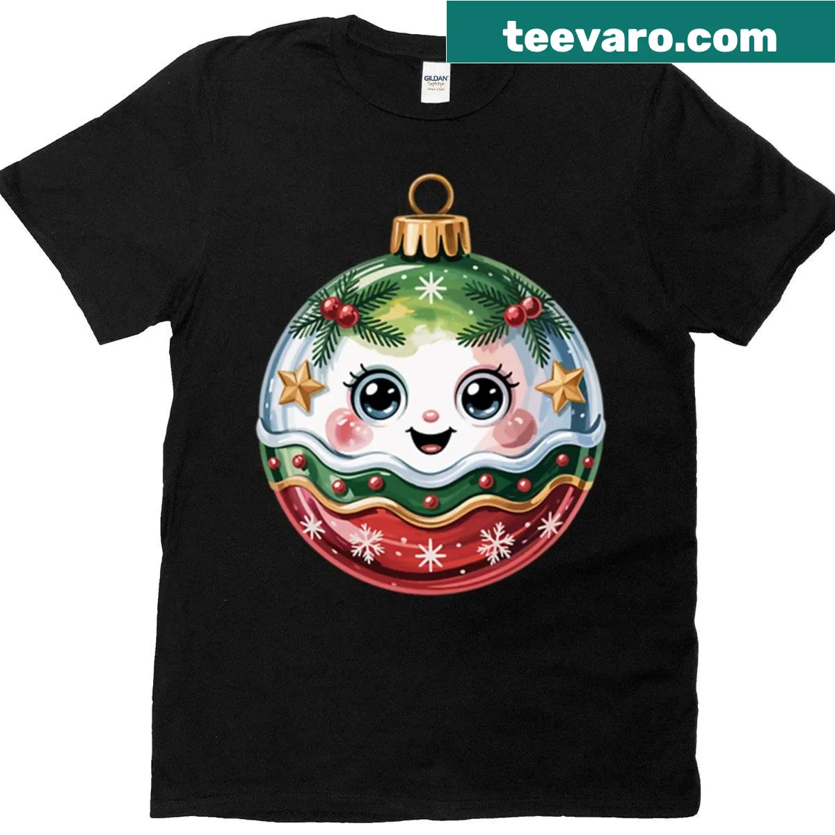 Kawaii Christmas bauble graphic on a t-shirt — on a men's t-shirt