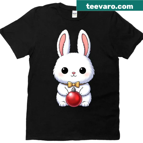 Cute white bunny with a bauble for Christmas