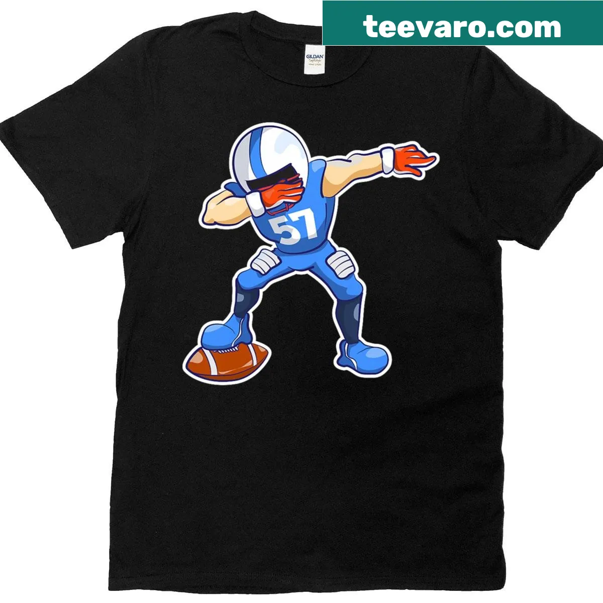 Funny Kids T-shirt with cartoon football player doing a dab dance — on a men's t-shirt
