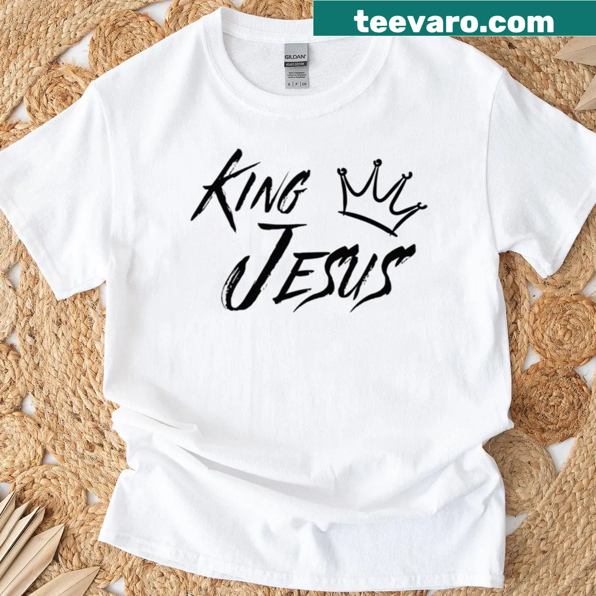 Inspirational T-shirt with King Jesus typography design — on a men's t-shirt