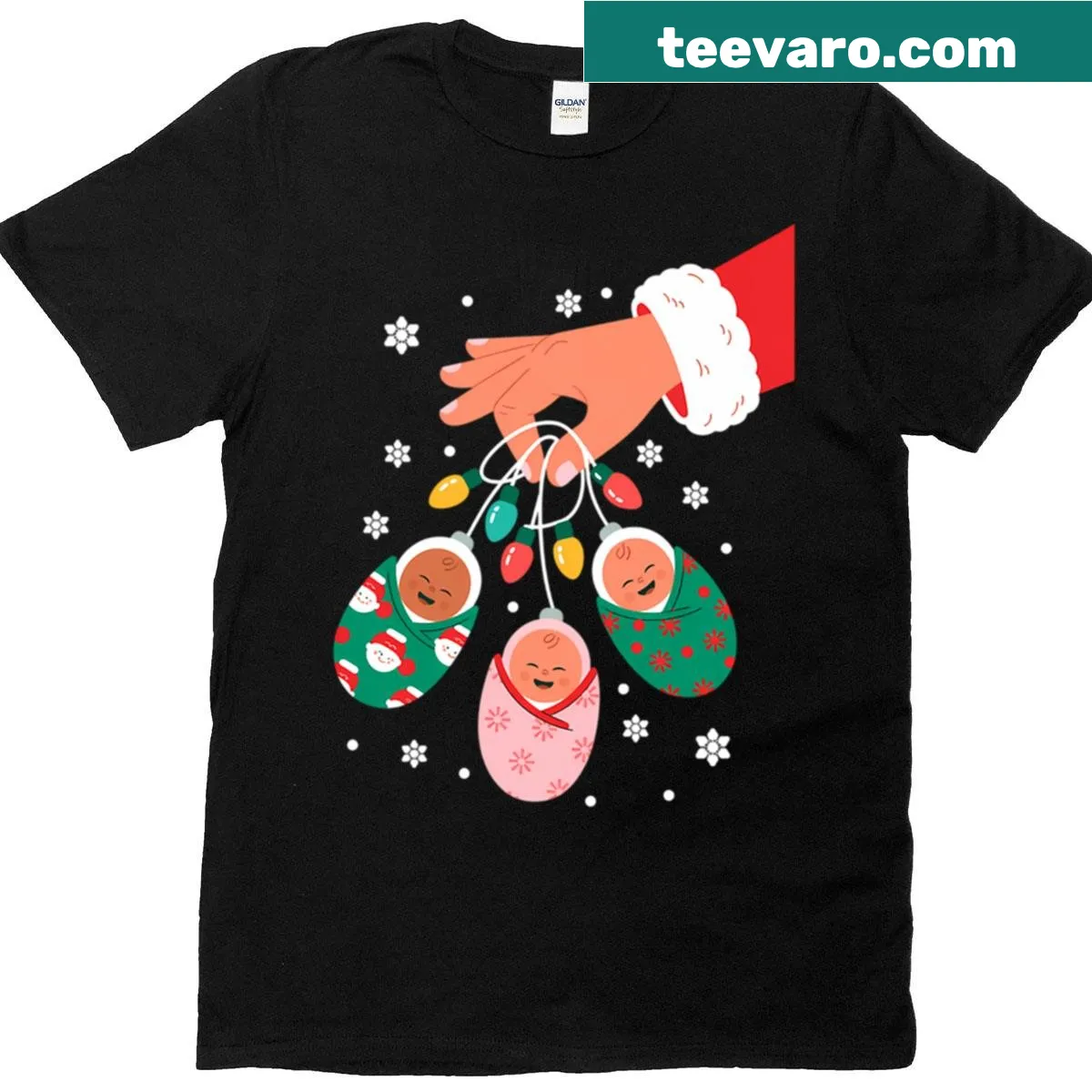 Holiday T-shirt for nurses featuring Christmas lights and festive designs — on a men's t-shirt