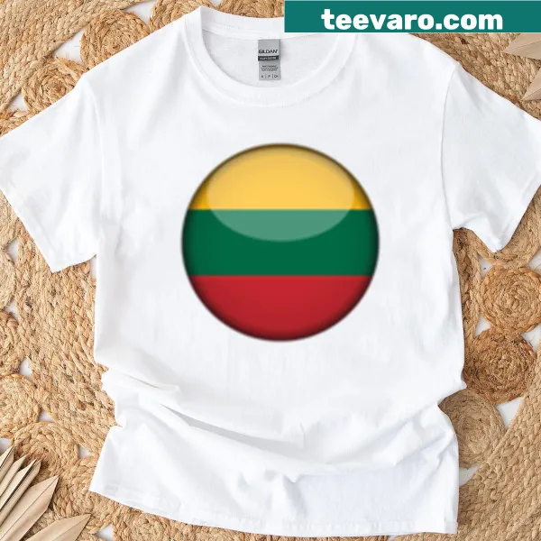 Lithuania flag graphic t-shirt featuring a glossy round icon