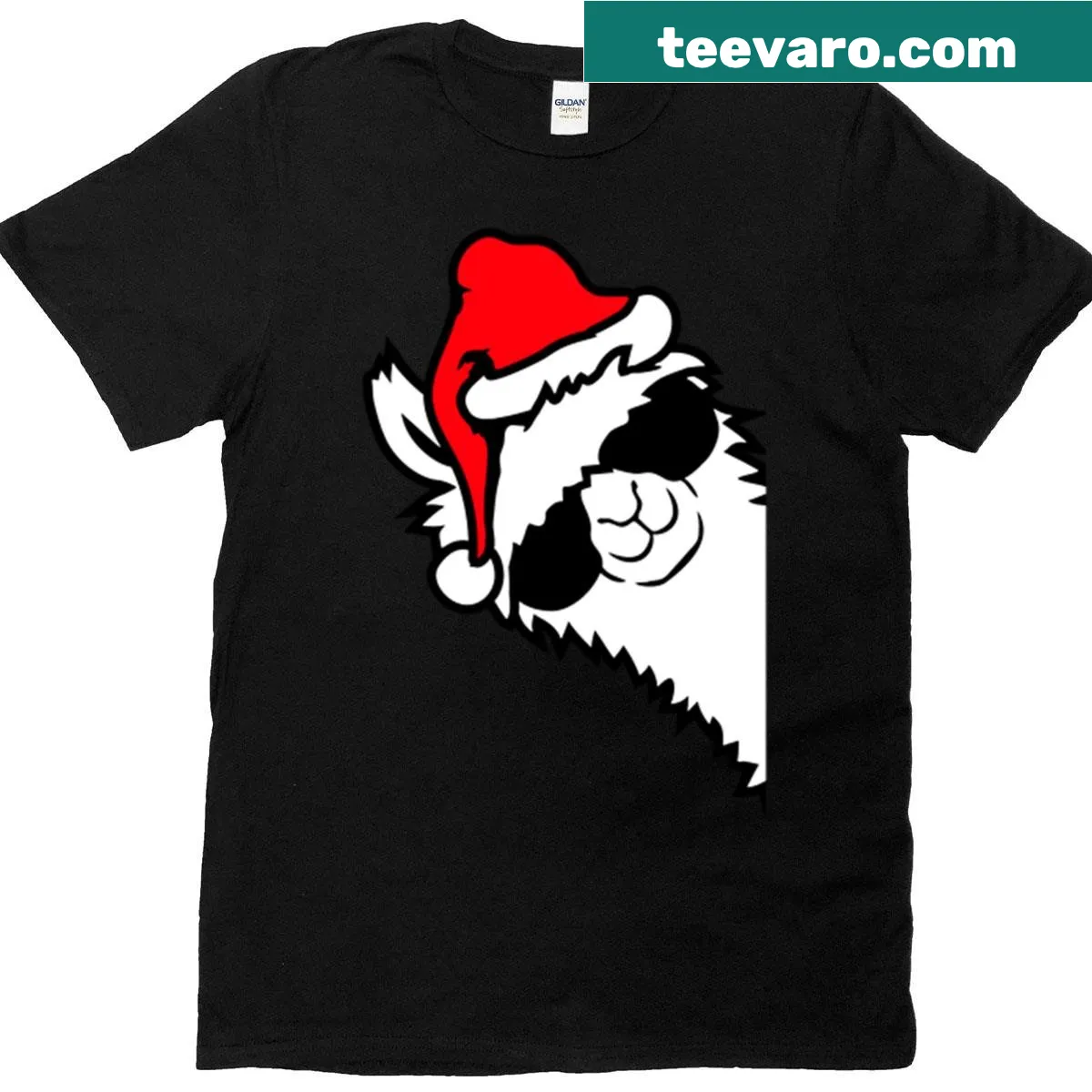 Llama with sunglasses and Santa hat on a Christmas t-shirt — on a men's t-shirt