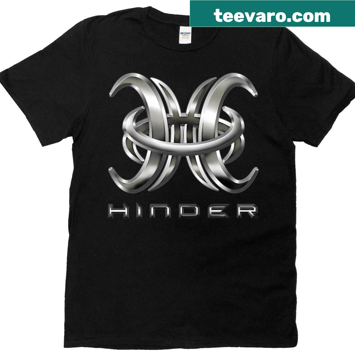 Hinder band logo T-shirt featuring iconic branding — on a men's t-shirt