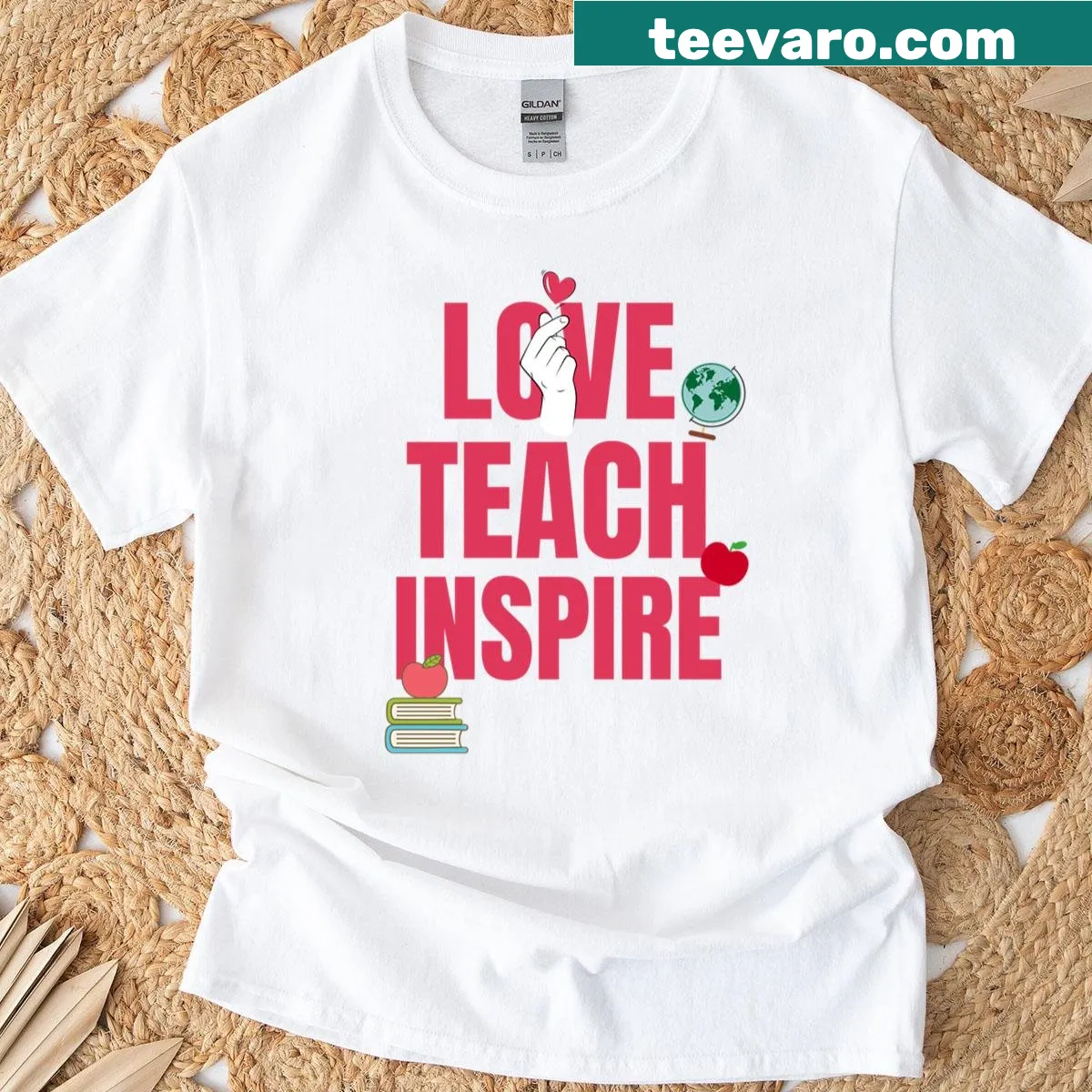 Inspirational T-shirt for teachers with the message Love Teach Inspire — on a men's t-shirt