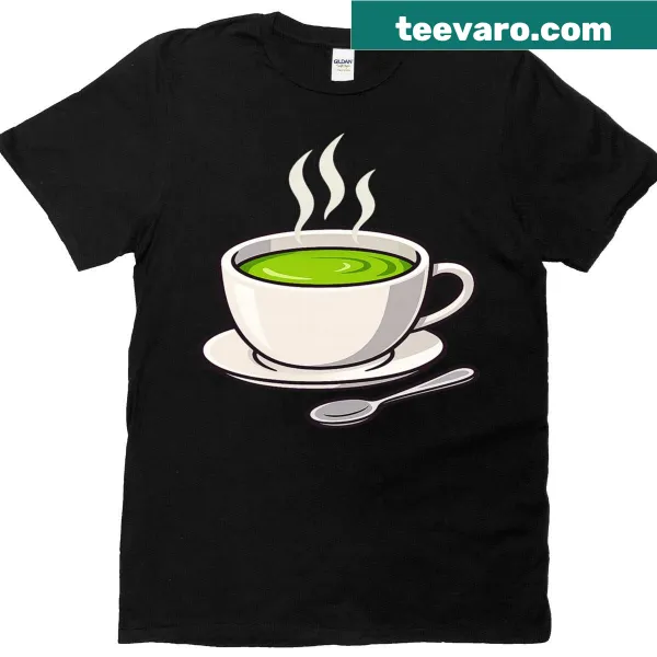 Minimalist design of a matcha tea cup on a T-shirt.