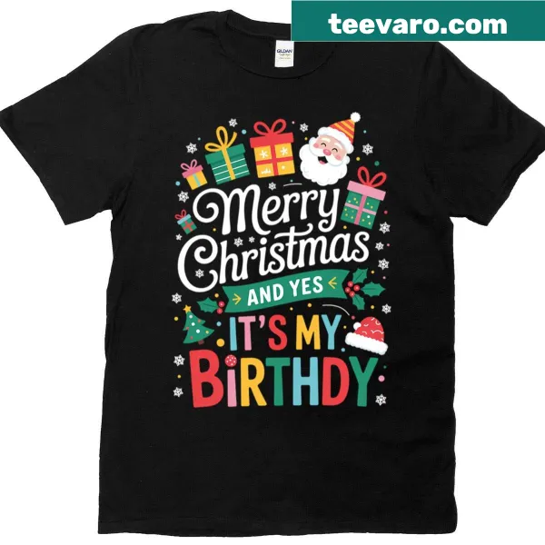 Merry Christmas Bday T-shirt featuring festive typography