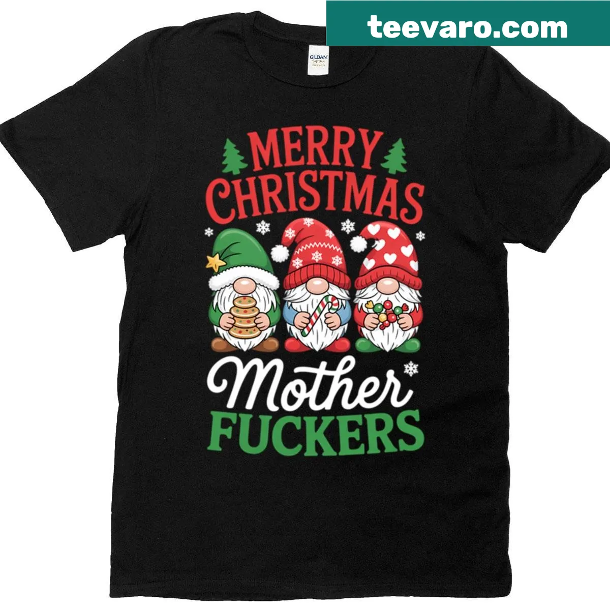 Cute Christmas gnomes and gingerbread graphic on T-shirt — on a men's t-shirt