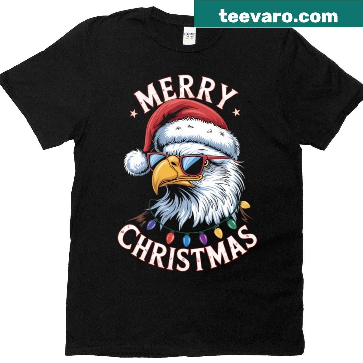 Patriotic Santa and eagle graphic on Christmas T-shirt — on a men's t-shirt