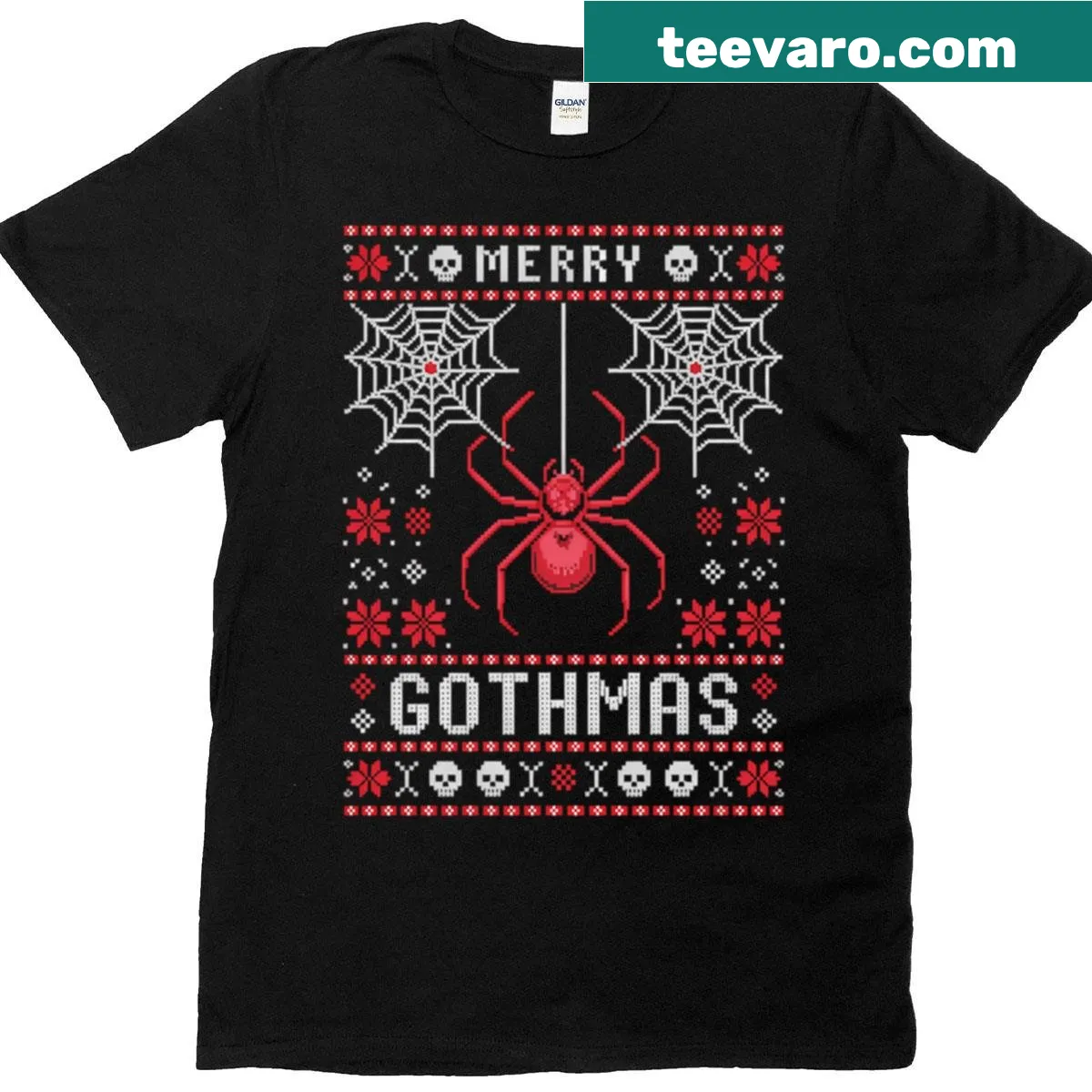 Gothic Christmas shirt featuring a skull design — on a men's t-shirt