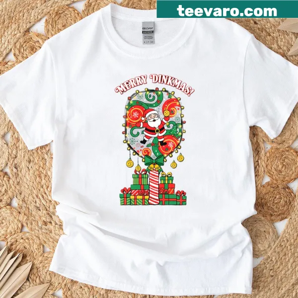 Funny Christmas shirt with Merry Dinkmas and pickleball theme