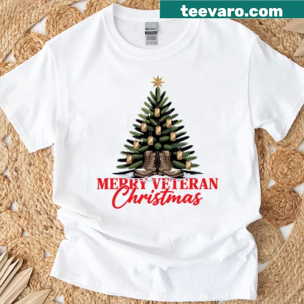 Christmas tree with camo boots and Thank You For Your Service text