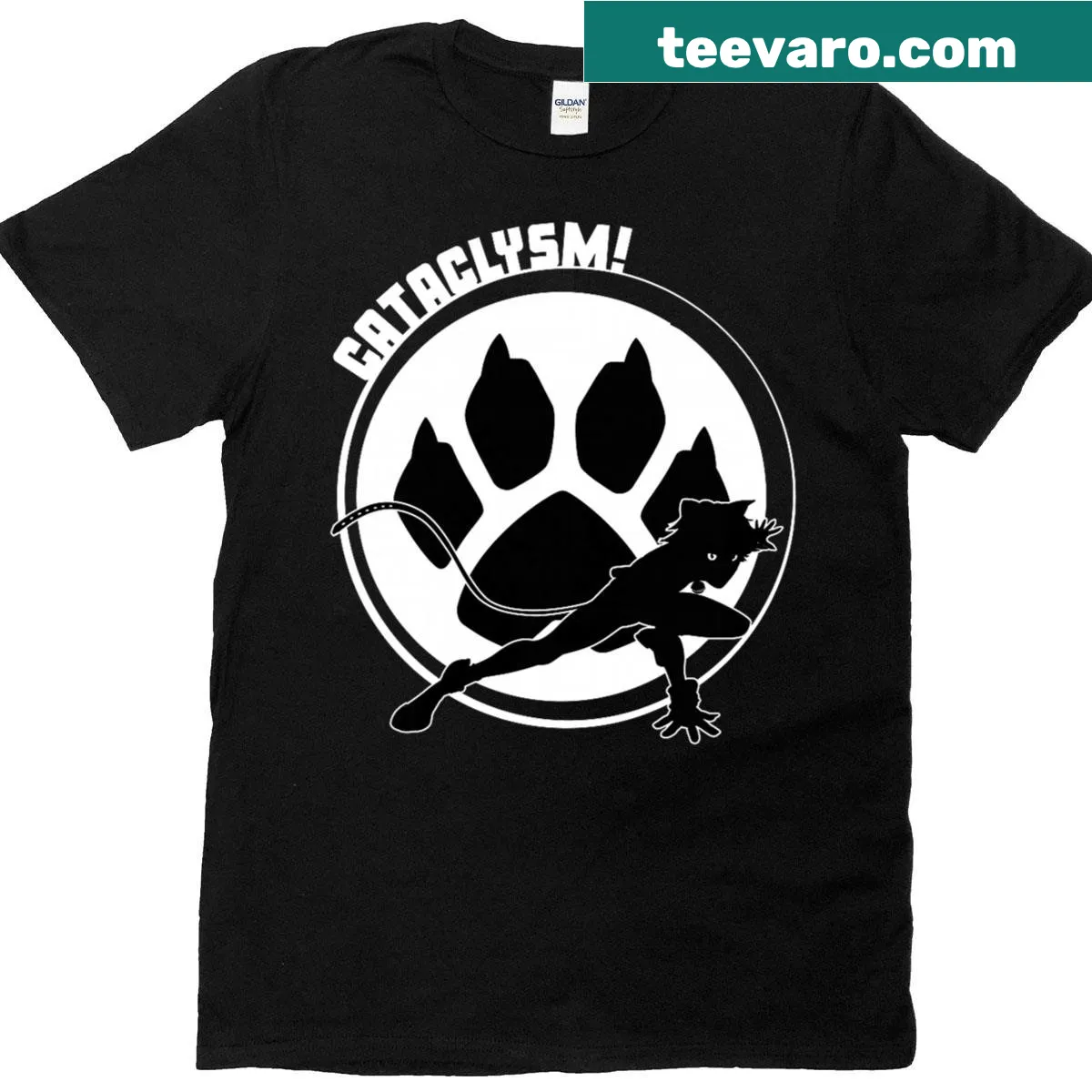 Silhouette design of Cat Noir from Miraculous Ladybug — on a men's t-shirt