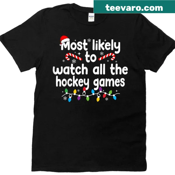Funny hockey themed Christmas t-shirt with playful text design