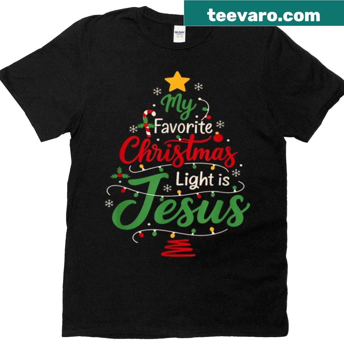 Christmas T-shirt featuring the phrase about Jesus as the light — on a men's t-shirt