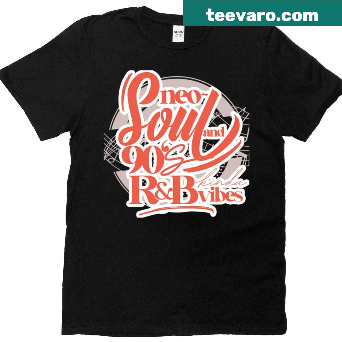 Typography design featuring 'Neo-soul And 90's Rb Kinda Vibes' text — on a men's t-shirt