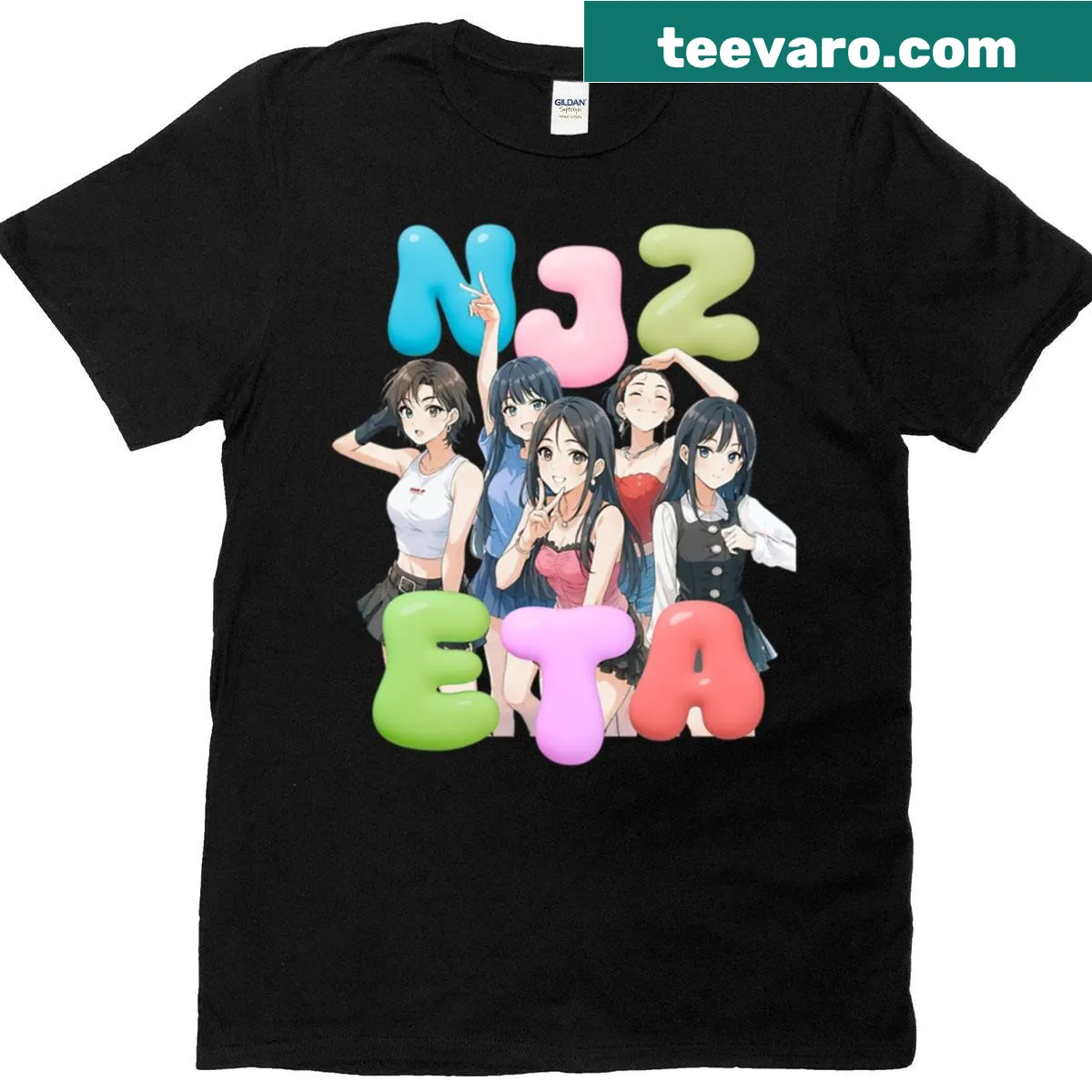 K-pop themed T-shirt featuring Newjeans logo and fun graphics — on a men's t-shirt