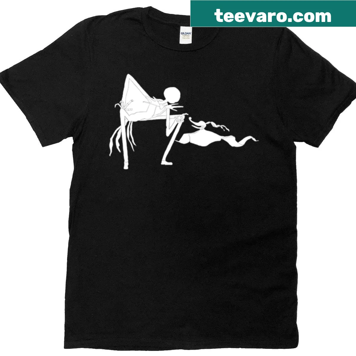 Outline design of Jack and Zero from Nightmare Before Christmas — on a men's t-shirt