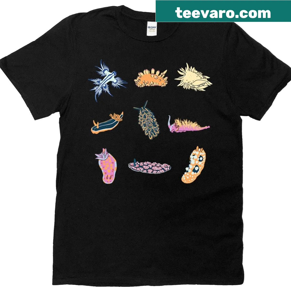 T-shirt featuring a whimsical nudibranch sea snail graphic — on a men's t-shirt