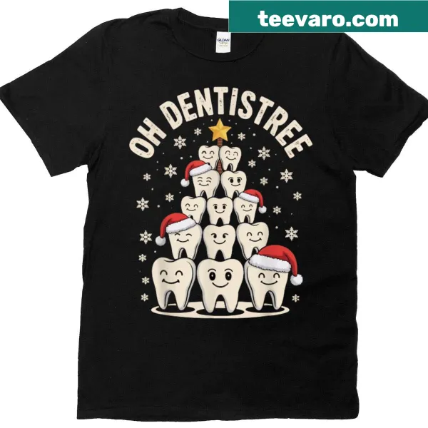 Funny tooth illustration with Christmas theme on T-shirt